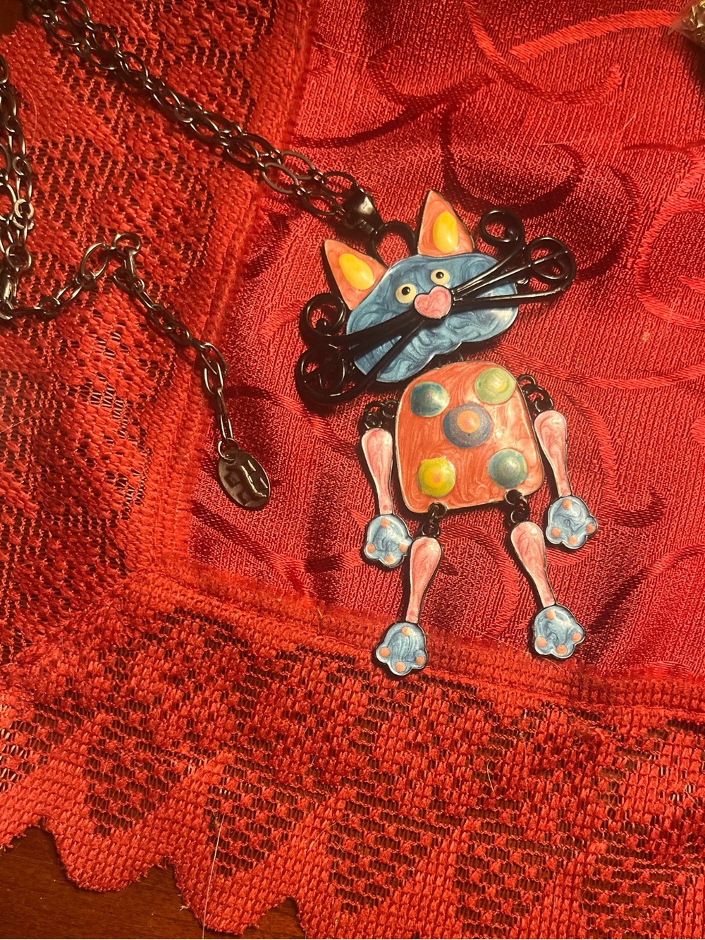 Vintage Hargo signed whimsical cat necklace